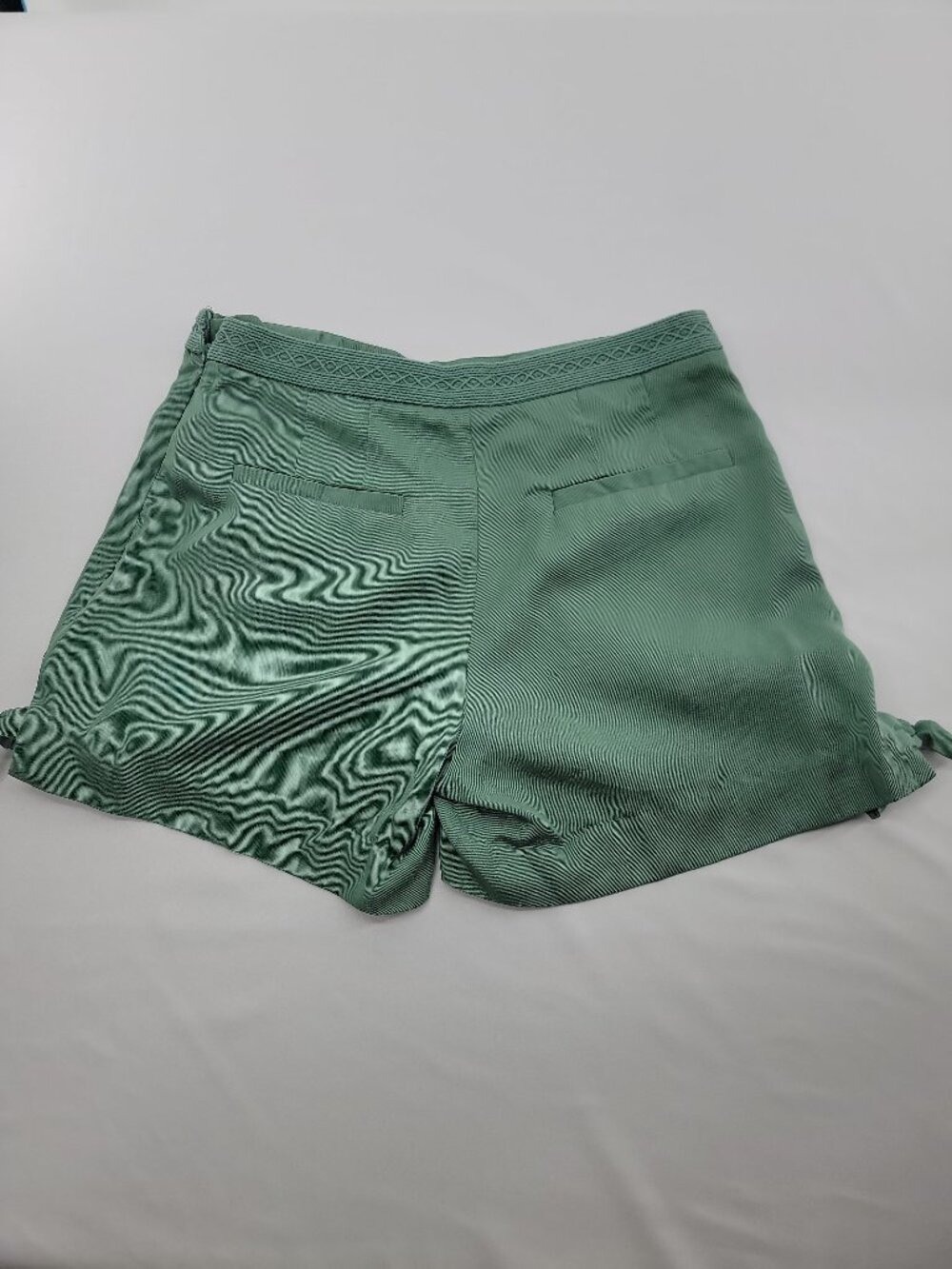 Sezane Sevenses Sage Green Tencel Shorts Embroidered Trim Tie Side Size 0 - Picture 5 of 10